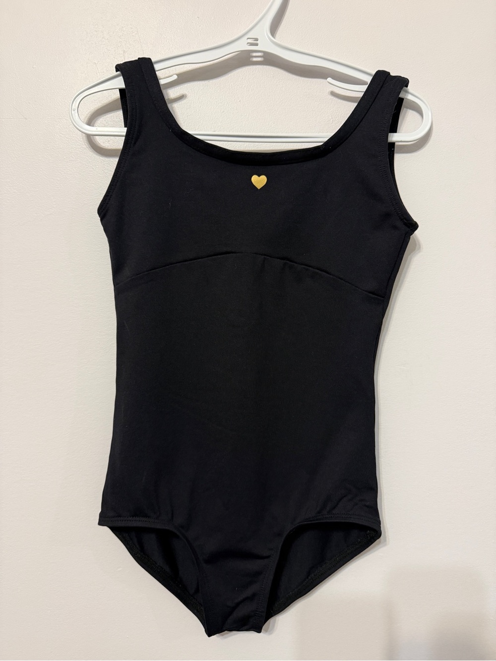 Ainsliewear Child Size Large Black Low Back Tank Bodysuit Leotard w Gold Heart